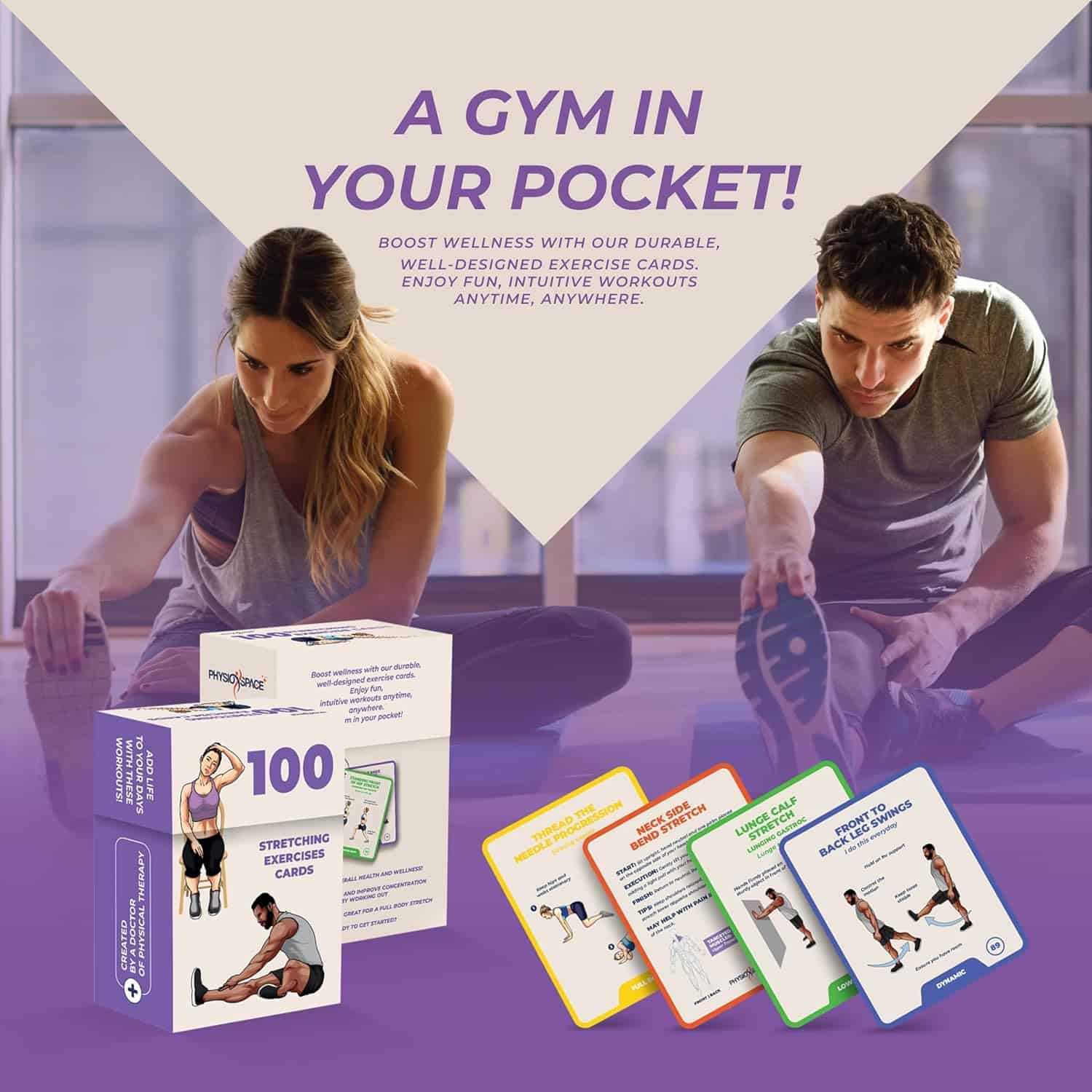100 Stretching Exercise Flash Cards for Flexibility, Yoga, Pilates & Physical Therapy – Designed by a Physical Therapist PhysioSpace