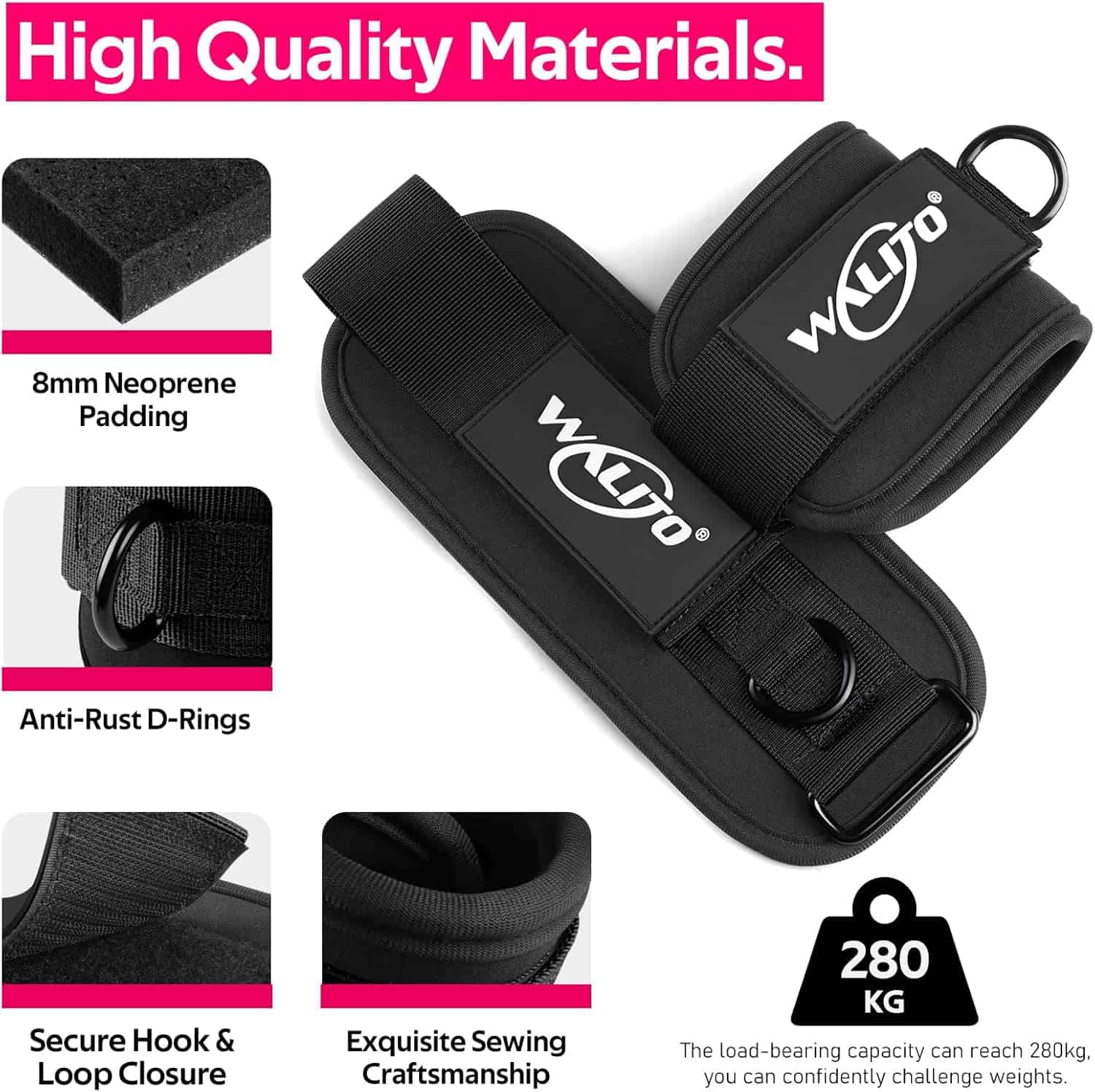 WALITO Ankle Resistance Bands with Cuffs – Glute & Leg Workout Set for Women (10–60 lbs) WALITO
