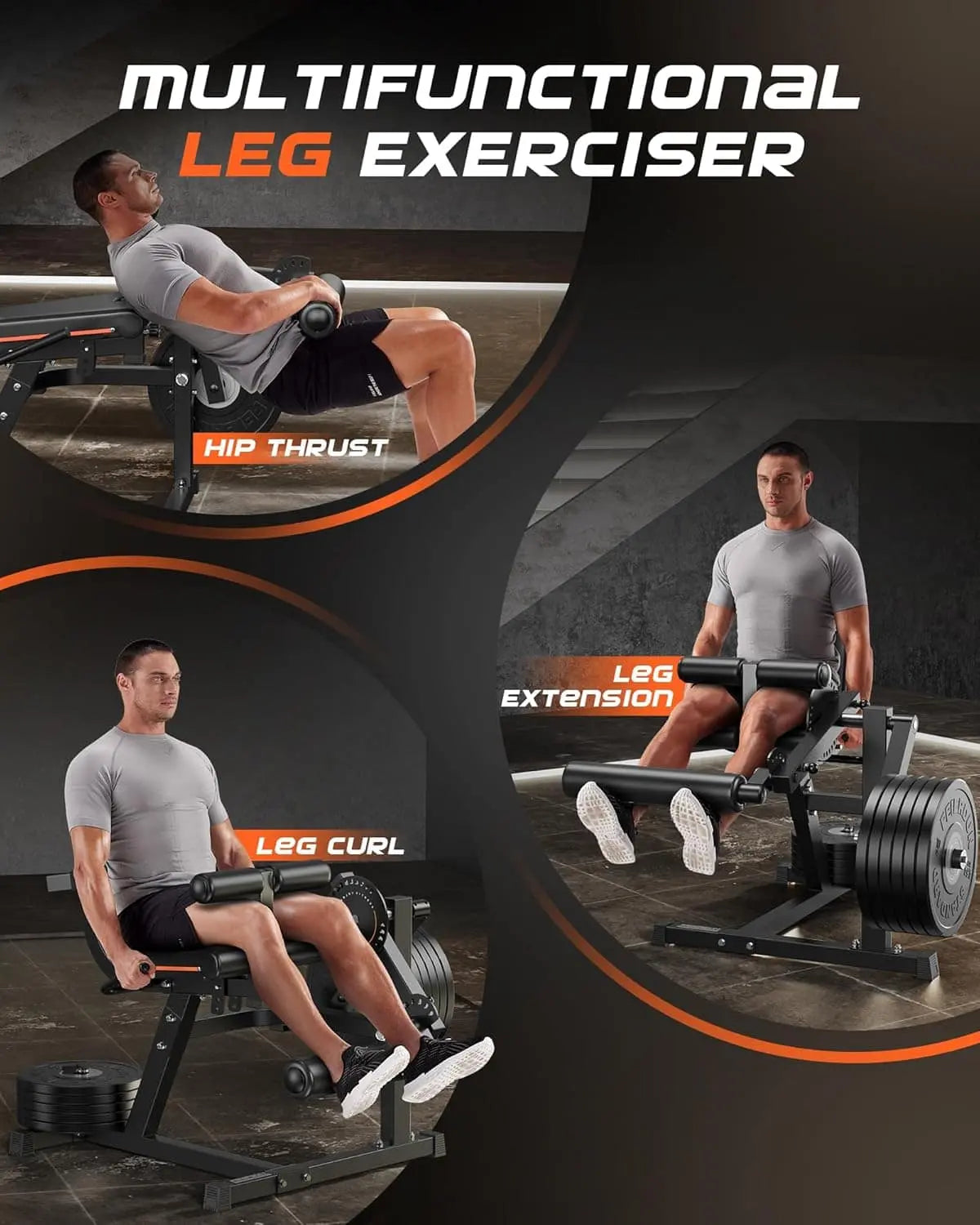 FEIERDUN 3-in-1 Leg Extension & Curl Machine | 570lb Adjustable Home Gym Leg Trainer for Extensions, Curls & Hip Thrusts | Compact Lower Body Workout Machine FEIERDUN