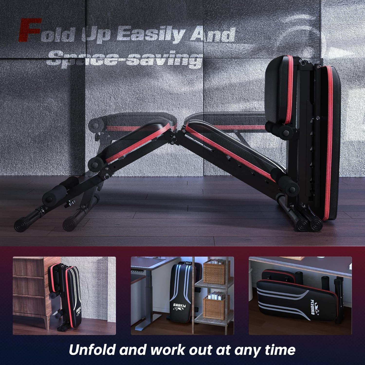 FLYBIRD Adjustable Workout Bench – Foldable Strength Bench with Decline Sit-Up & 700lb Capacity FitCore Supply