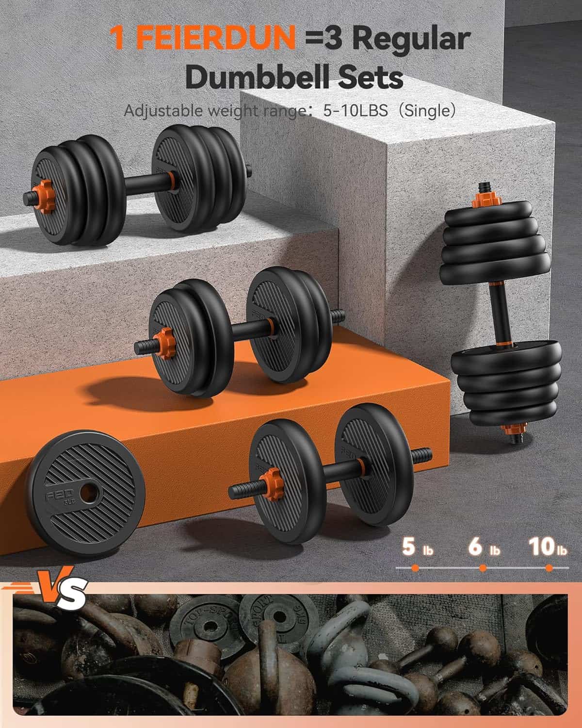 FEIERDUN 4-in-1 Adjustable Dumbbell Set – Converts to Barbell, Kettlebell & Push-Up Stand (20–90 lbs) FitCore Supply