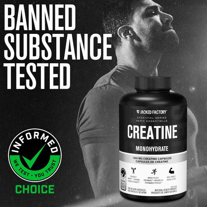 Jacked Factory Creatine Monohydrate Capsules – 1000mg Per Capsule | Muscle Growth, Strength & Performance | 150 Pills | Canadian-Owned Workout Supplement Jacked Factory
