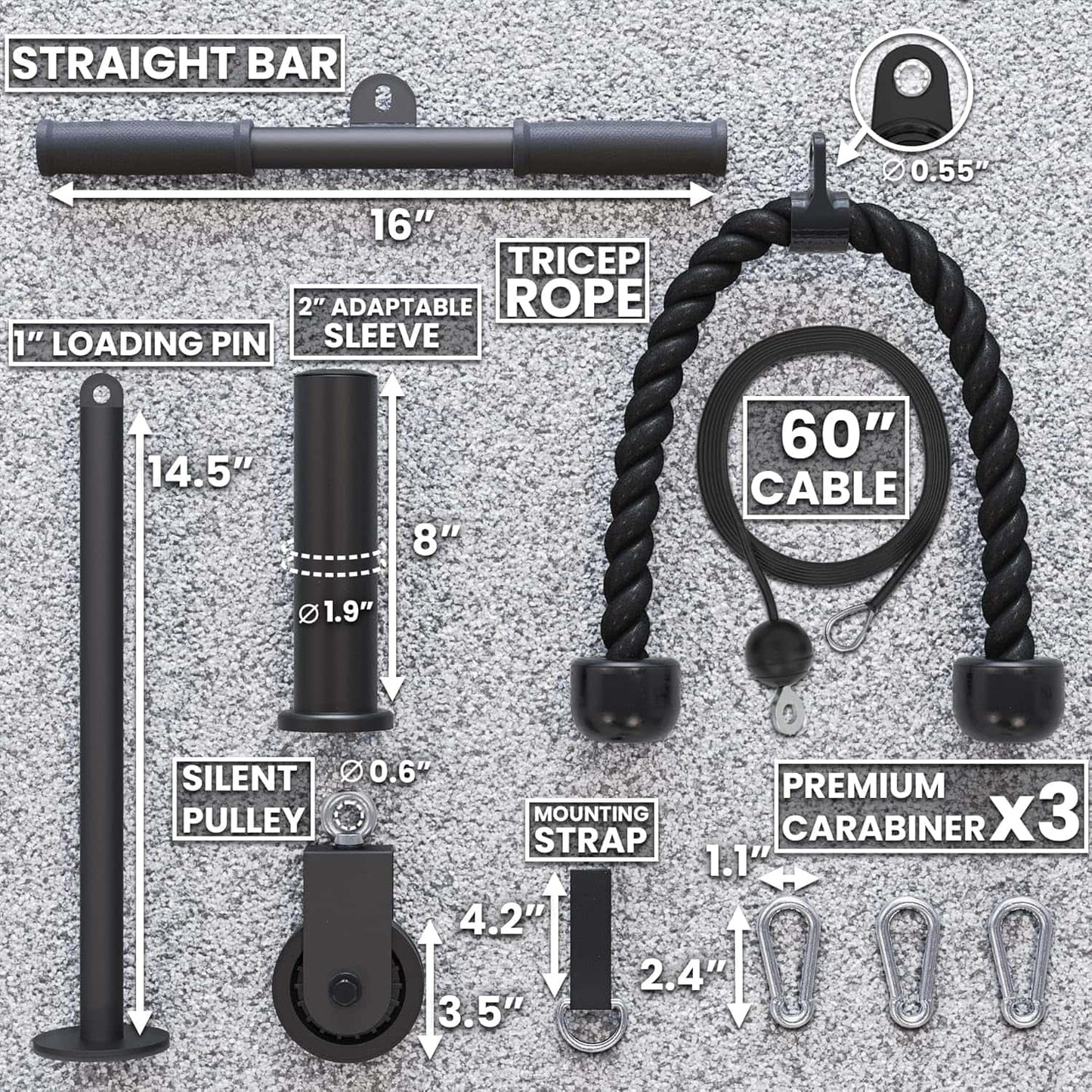 Synergee Cable Pulley System for Home Gym – 60” Cable, Tricep Rope & Straight Bar – 300 lbs Capacity for Upper Body Strength Training Synergee