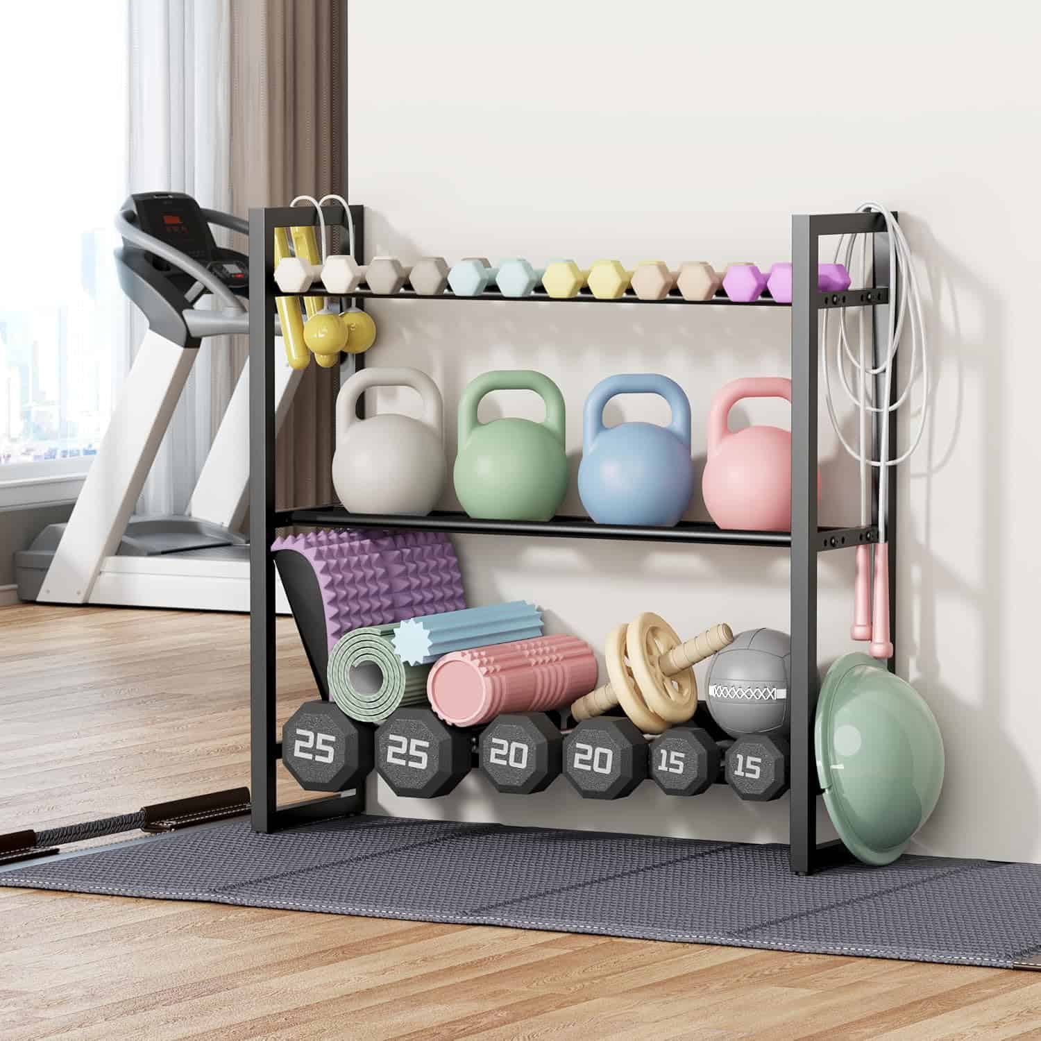 Pickpiff Adjustable 3-Tier Dumbbell Rack – Heavy-Duty Metal Weight Storage Stand (360 lb Capacity) Pickpiff