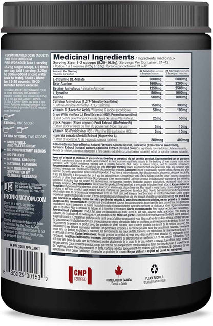 Supplement container with a label detailing medicinal ingredients.