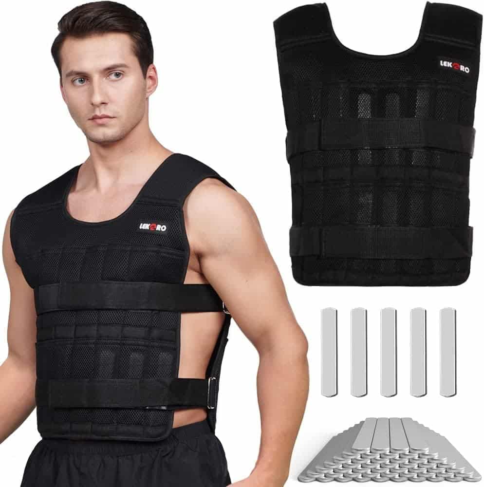 Adjustable Weighted Vest – Workout Weight Vest with 96 Removable Steel Plates | Strength Training Jacket for Men & Women, Breathable & Durable Design LEKÄRO