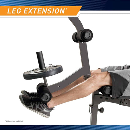 Person using a leg extension machine with 'Leg Extension' text above.