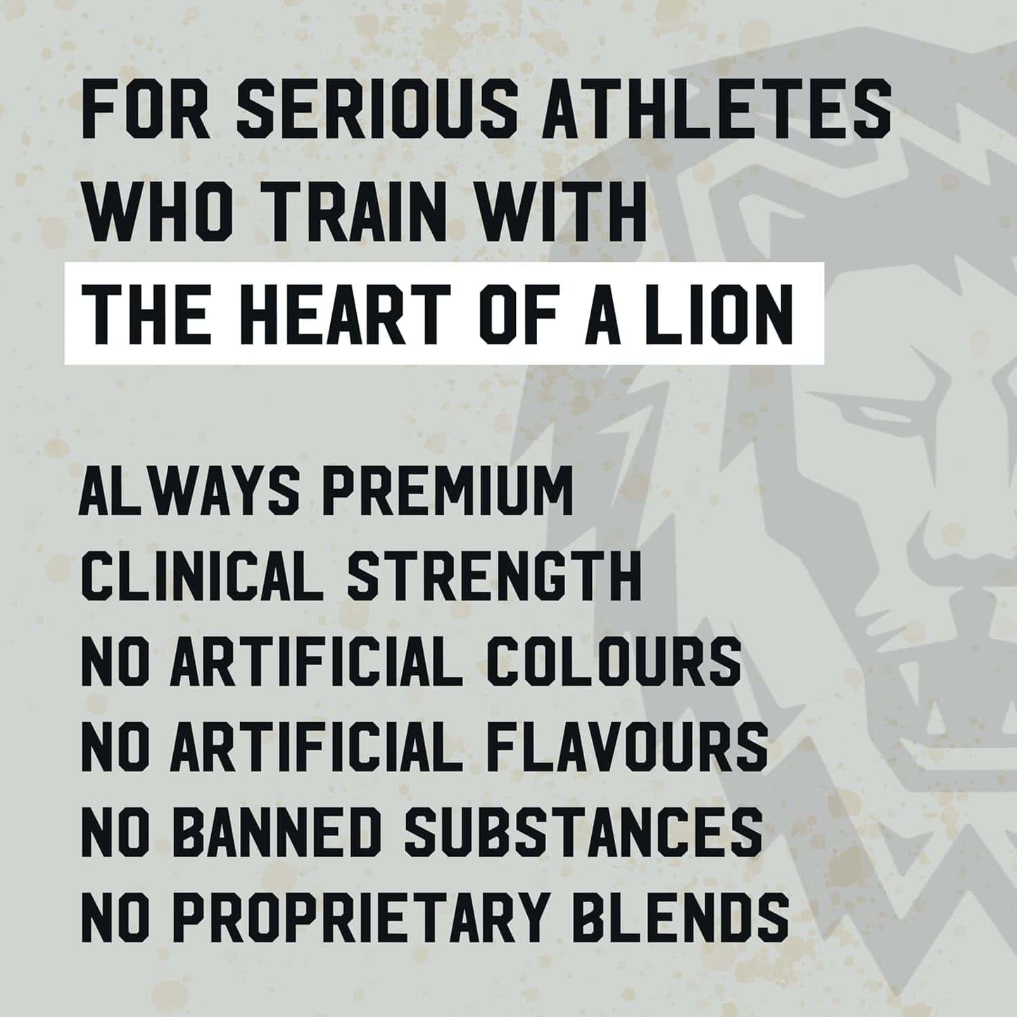 Text for serious athletes with a lion graphic on a textured background