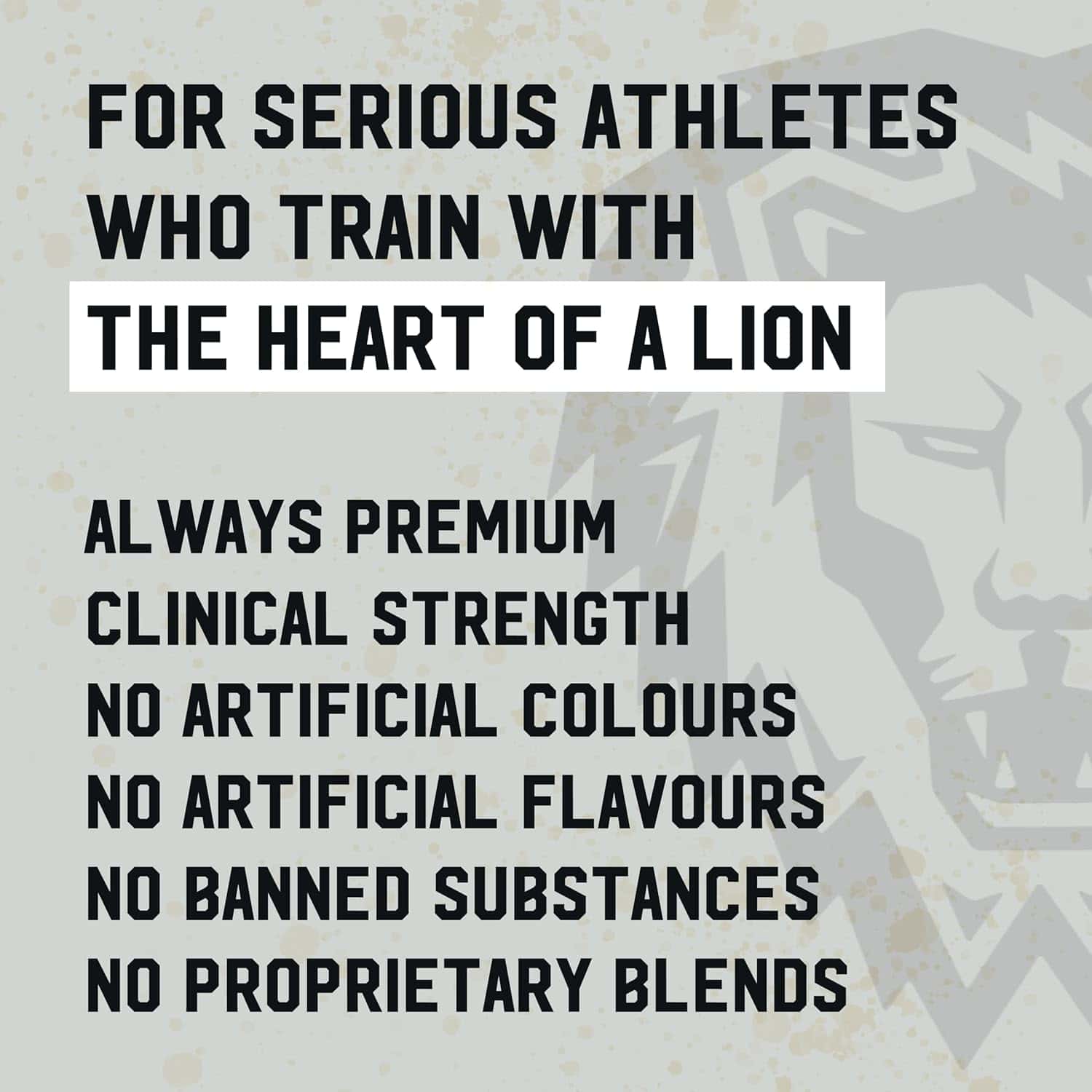 Text for serious athletes with a lion graphic on a textured background