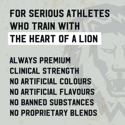 Text for serious athletes with a lion graphic on a textured background