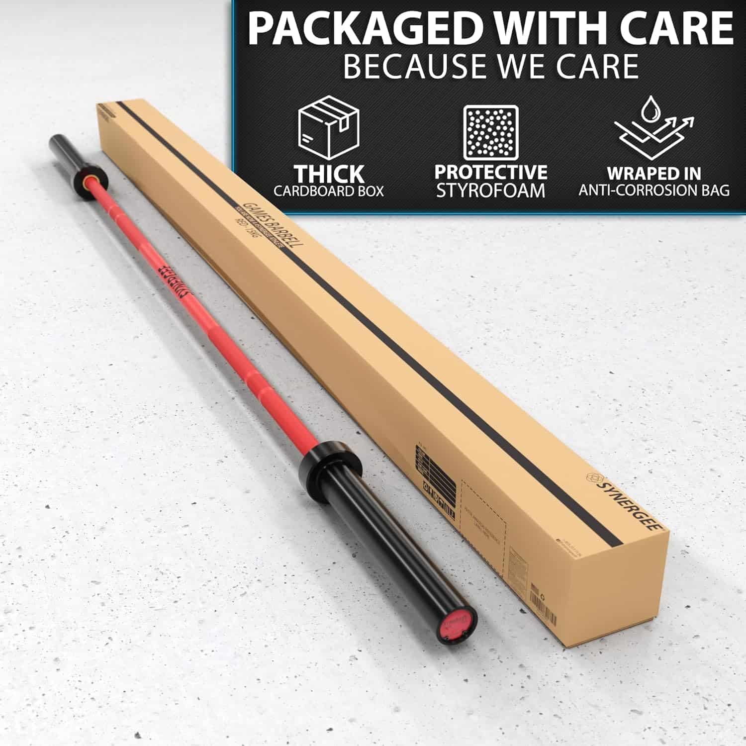 Synergee Games Barbell – 15kg & 20kg Colored Ceramic Coated Olympic Bar | 1500lb Capacity for Weightlifting & Powerlifting | High-Performance Bar with Needle Bearings Synergee