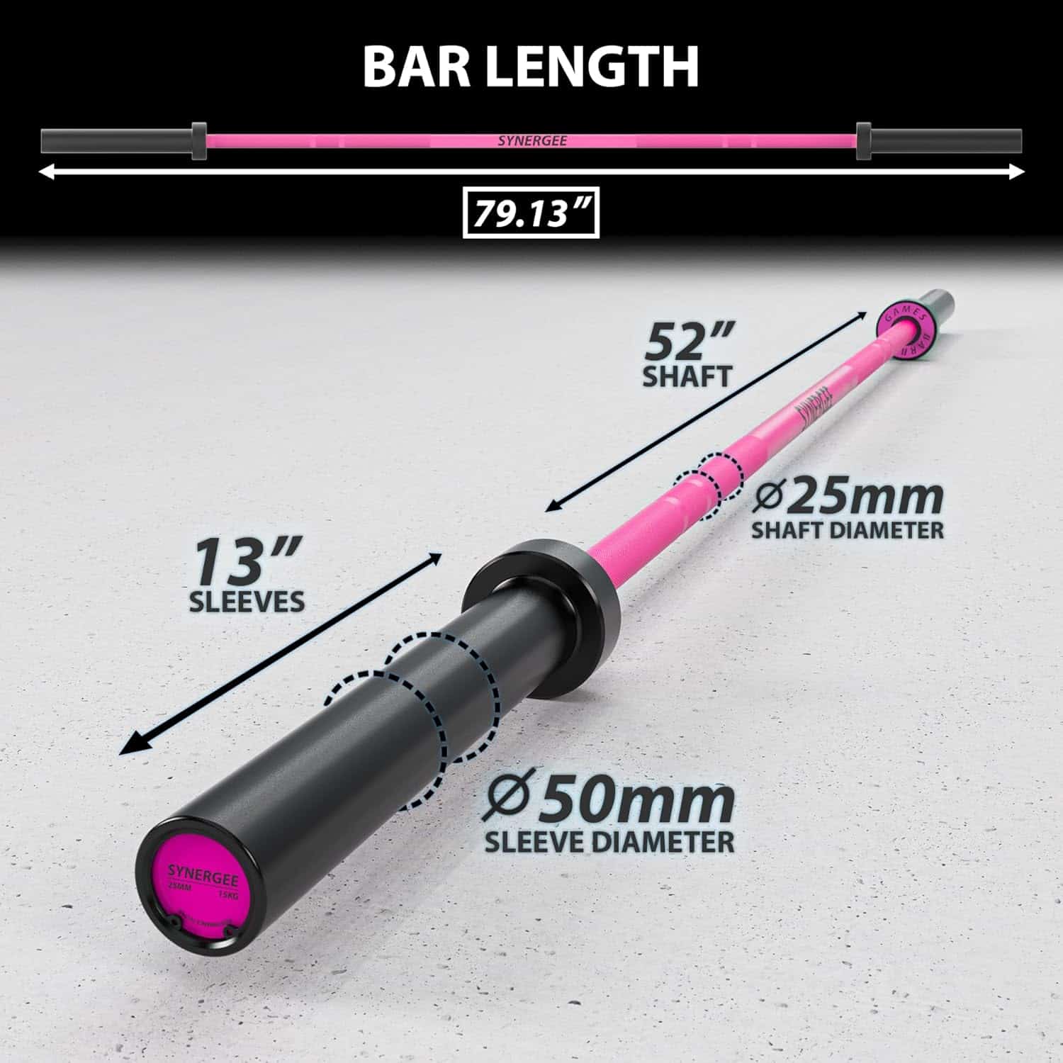 Synergee Games Barbell – 15kg & 20kg Colored Ceramic Coated Olympic Bar | 1500lb Capacity for Weightlifting & Powerlifting | High-Performance Bar with Needle Bearings Synergee