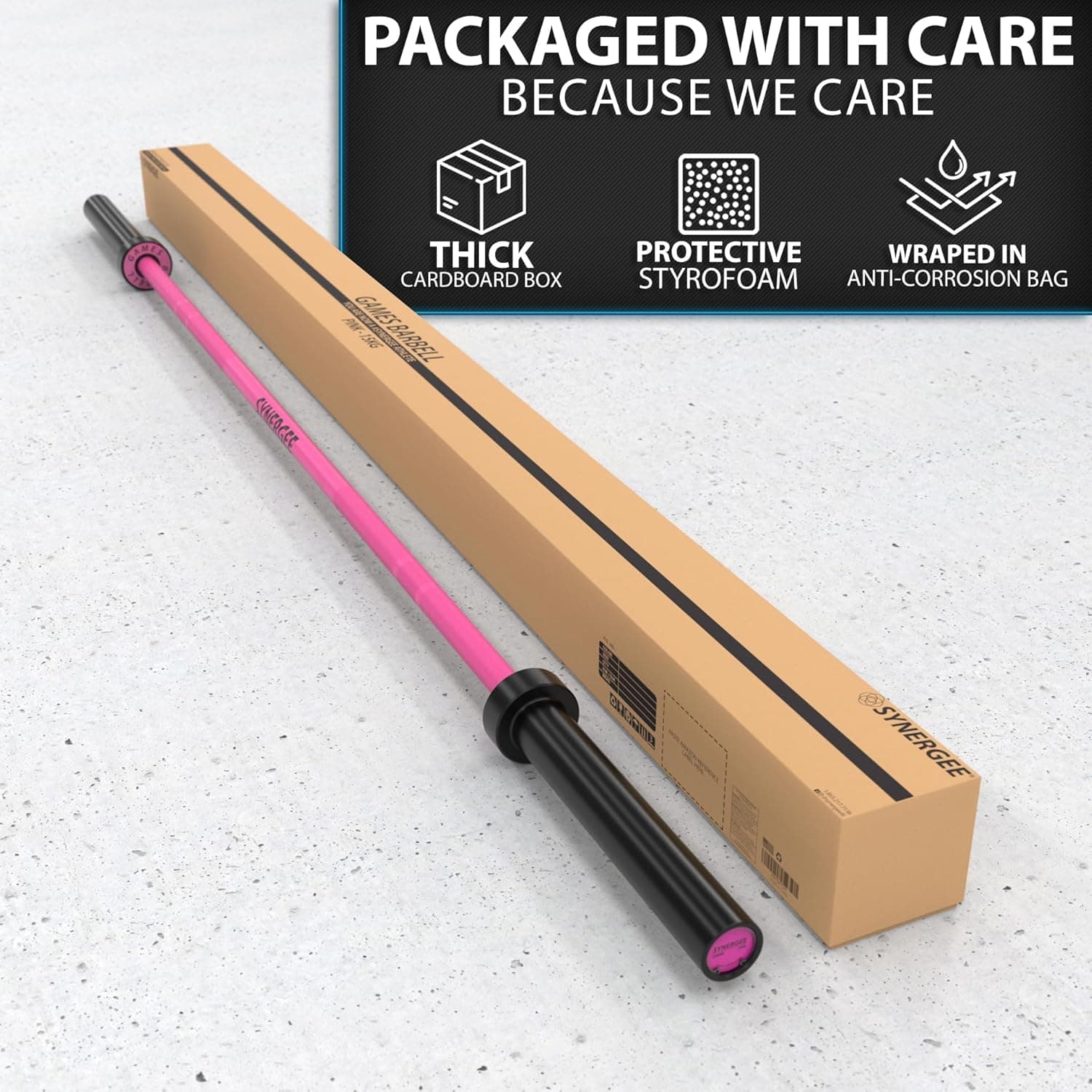 Synergee Games Barbell – 15kg & 20kg Colored Ceramic Coated Olympic Bar | 1500lb Capacity for Weightlifting & Powerlifting | High-Performance Bar with Needle Bearings Synergee