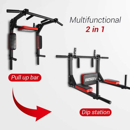 ONETWOFIT Wall Mounted Pull Up Bar & Dip Station ONETWOFIT