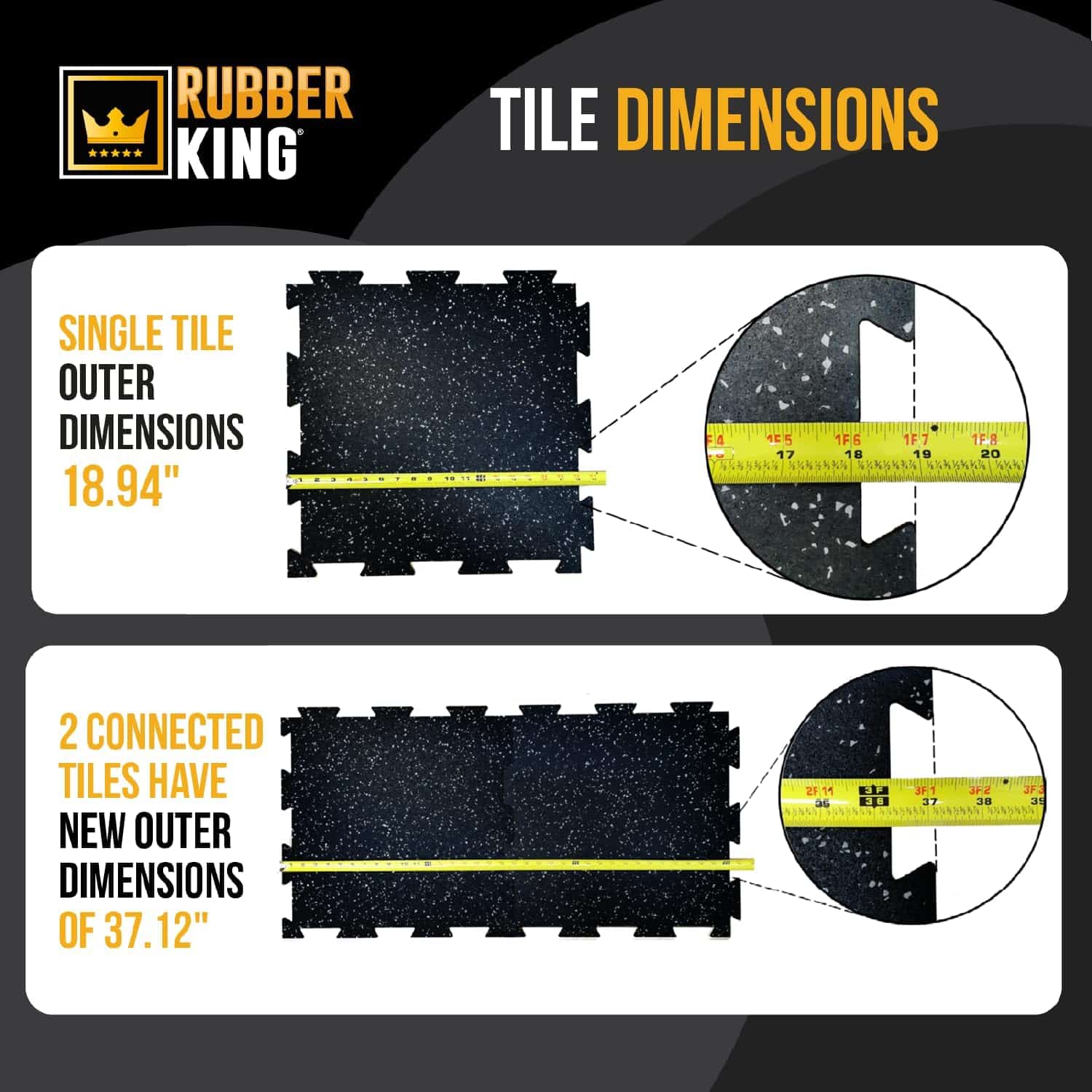 Rubber King 10-Piece Interlocking Gym Floor Tiles – 19” x 19” x 6mm, 100% Recycled Rubber Exercise Mats, Slip-Resistant Low-Odor Flooring for Home Gym, 23.5 sq ft Dinoflex