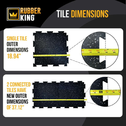 Rubber King 10-Piece Interlocking Gym Floor Tiles – 19” x 19” x 6mm, 100% Recycled Rubber Exercise Mats, Slip-Resistant Low-Odor Flooring for Home Gym, 23.5 sq ft Dinoflex