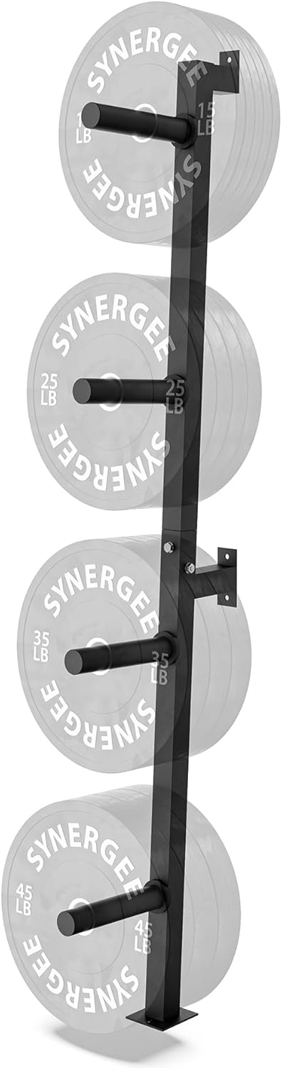 Synergee Wall Mounted Weight Plate Storage Rack – 4 Pegs with 1000 lb Capacity, Heavy-Duty Gym Plate Holder Synergee