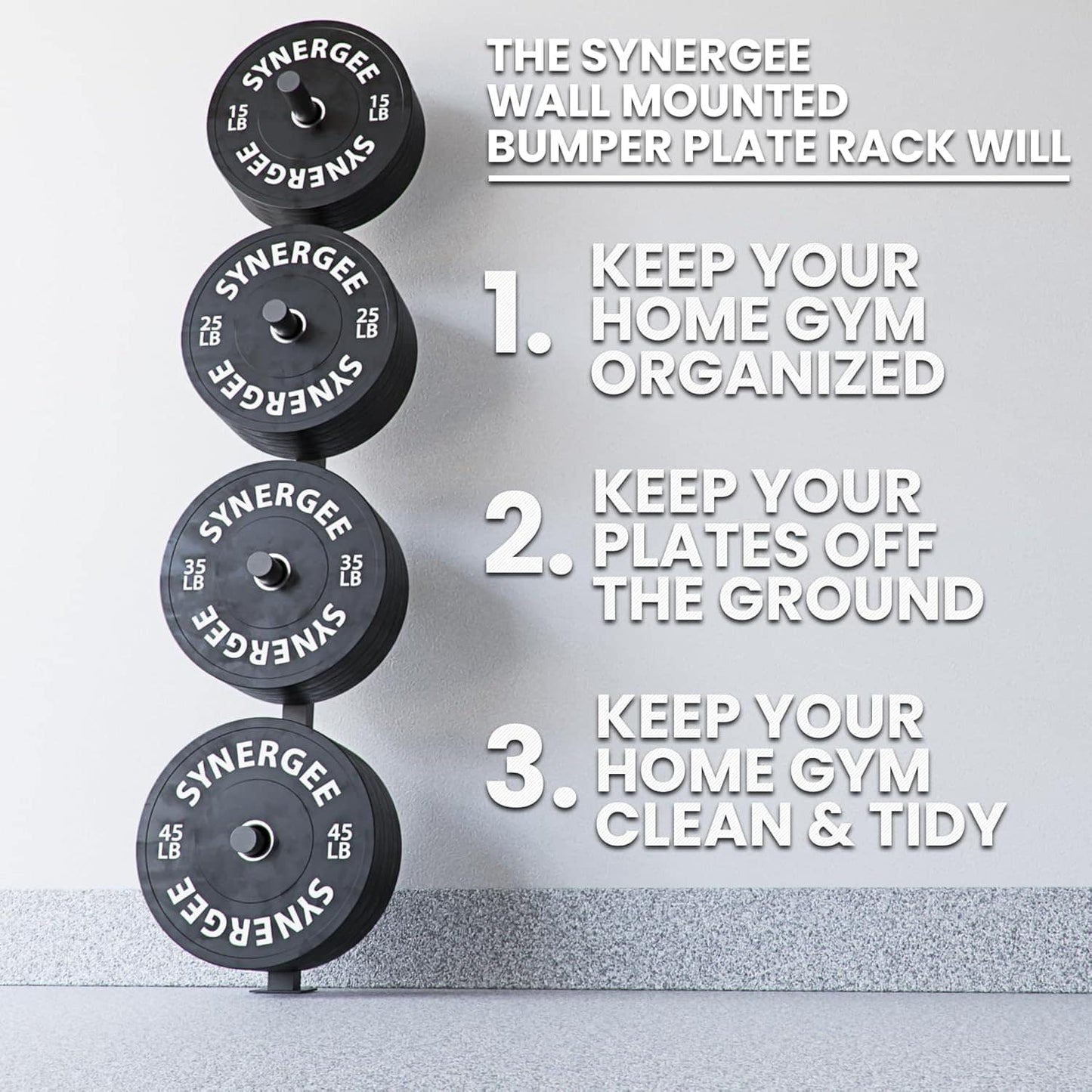 Synergee Wall Mounted Weight Plate Storage Rack – 4 Pegs with 1000 lb Capacity, Heavy-Duty Gym Plate Holder Synergee