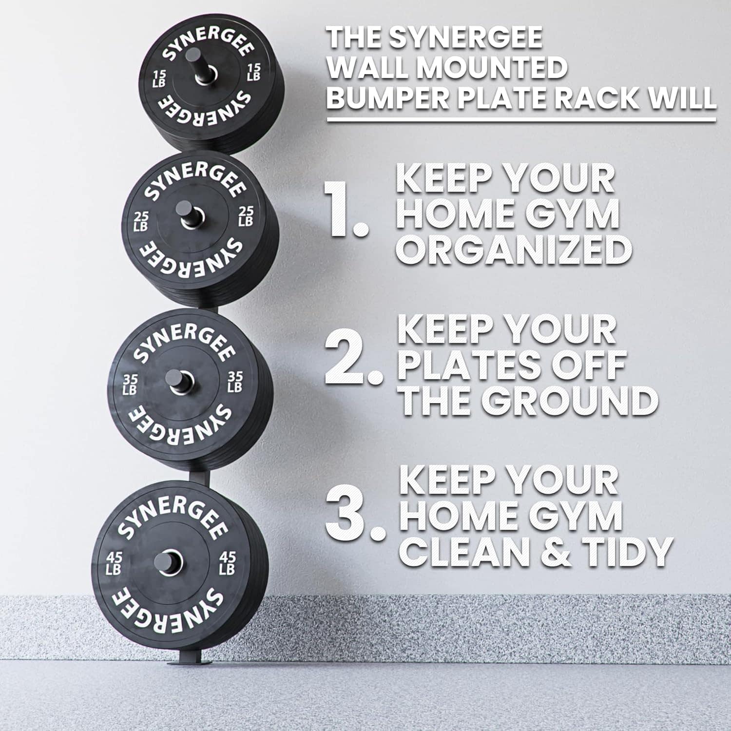 Synergee Wall Mounted Weight Plate Storage Rack – 4 Pegs with 1000 lb Capacity, Heavy-Duty Gym Plate Holder Synergee