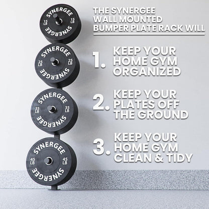 Synergee Wall Mounted Weight Plate Storage Rack – 4 Pegs with 1000 lb Capacity, Heavy-Duty Gym Plate Holder Synergee