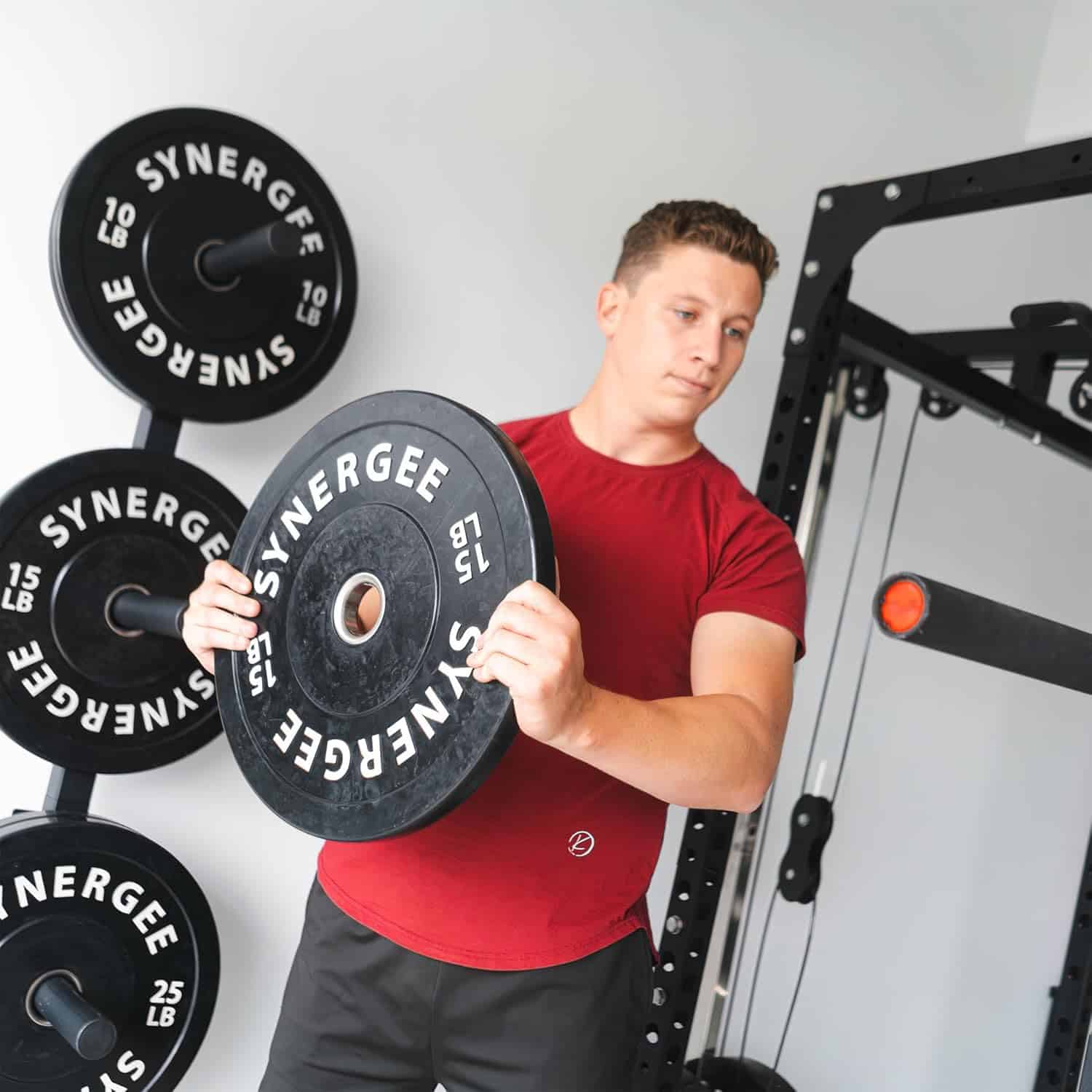 Synergee Wall Mounted Weight Plate Storage Rack – 4 Pegs with 1000 lb Capacity, Heavy-Duty Gym Plate Holder Synergee