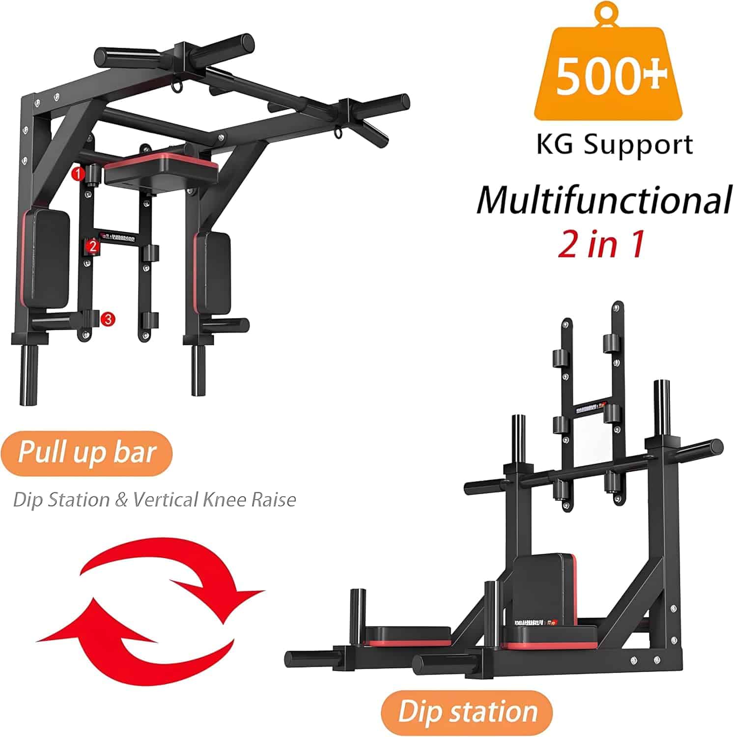 Wall Mounted Pull Up Bar & Dip Station – Heavy Duty 800 lbs Capacity HAKENO