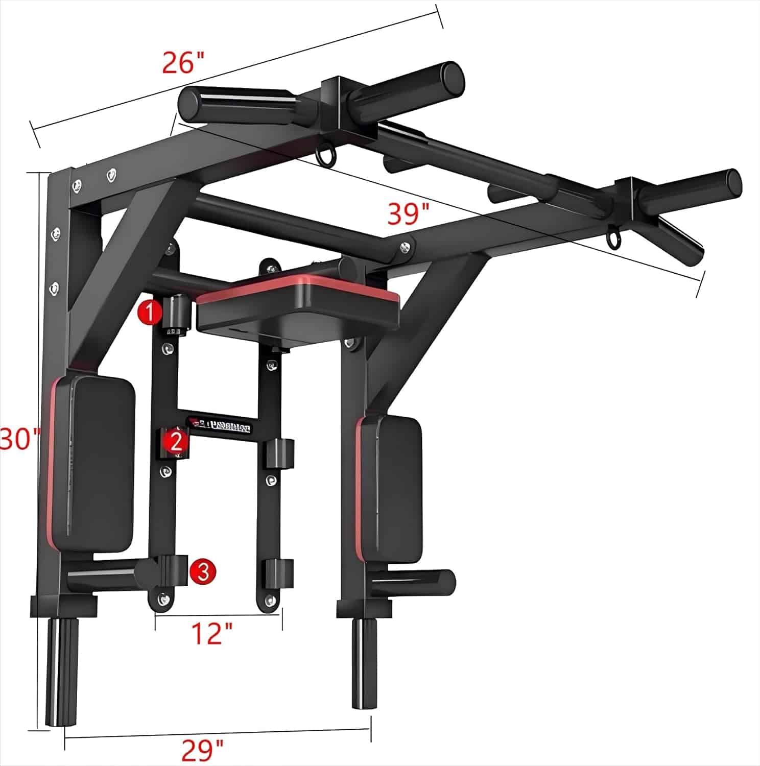 Wall Mounted Pull Up Bar & Dip Station – Heavy Duty 800 lbs Capacity HAKENO