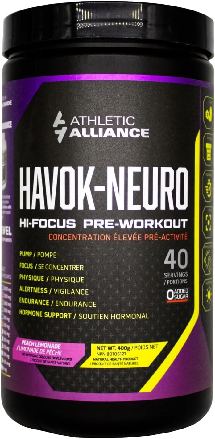Athletic Alliance Havok Neuro Pre-Workout – Nootropic Powder for Focus, Endurance & Cognition – Sugar-Free (Peach Lemonade & Frost Berry, 40 Servings) Athletic Alliance