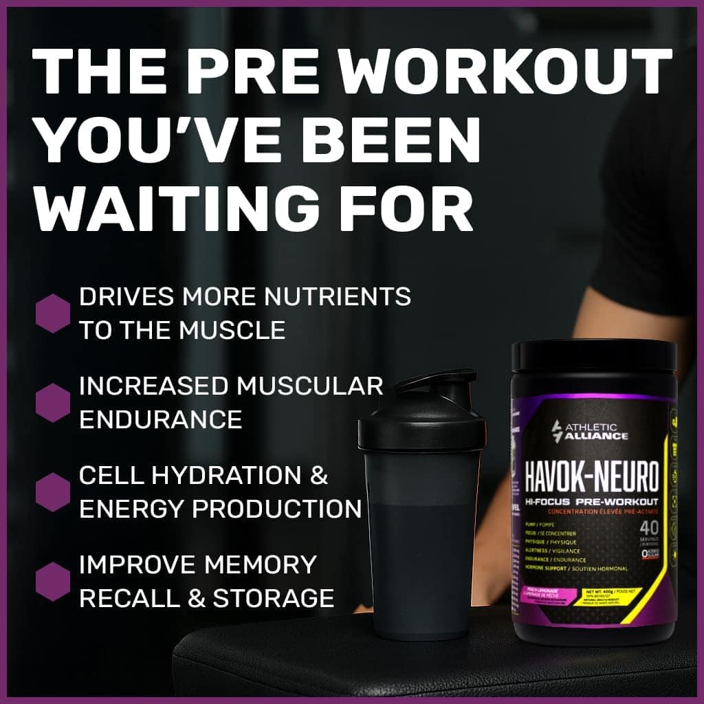 Athletic Alliance Havok Neuro Pre-Workout – Nootropic Powder for Focus, Endurance & Cognition – Sugar-Free (Peach Lemonade & Frost Berry, 40 Servings) Athletic Alliance