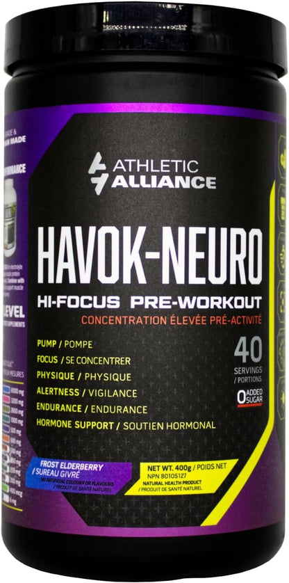 Athletic Alliance Havok Neuro Pre-Workout – Nootropic Powder for Focus, Endurance & Cognition – Sugar-Free (Peach Lemonade & Frost Berry, 40 Servings) Athletic Alliance