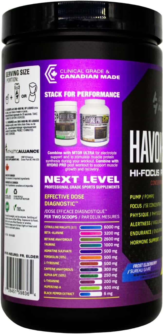 Athletic Alliance Havok Neuro Pre-Workout – Nootropic Powder for Focus, Endurance & Cognition – Sugar-Free (Peach Lemonade & Frost Berry, 40 Servings) Athletic Alliance