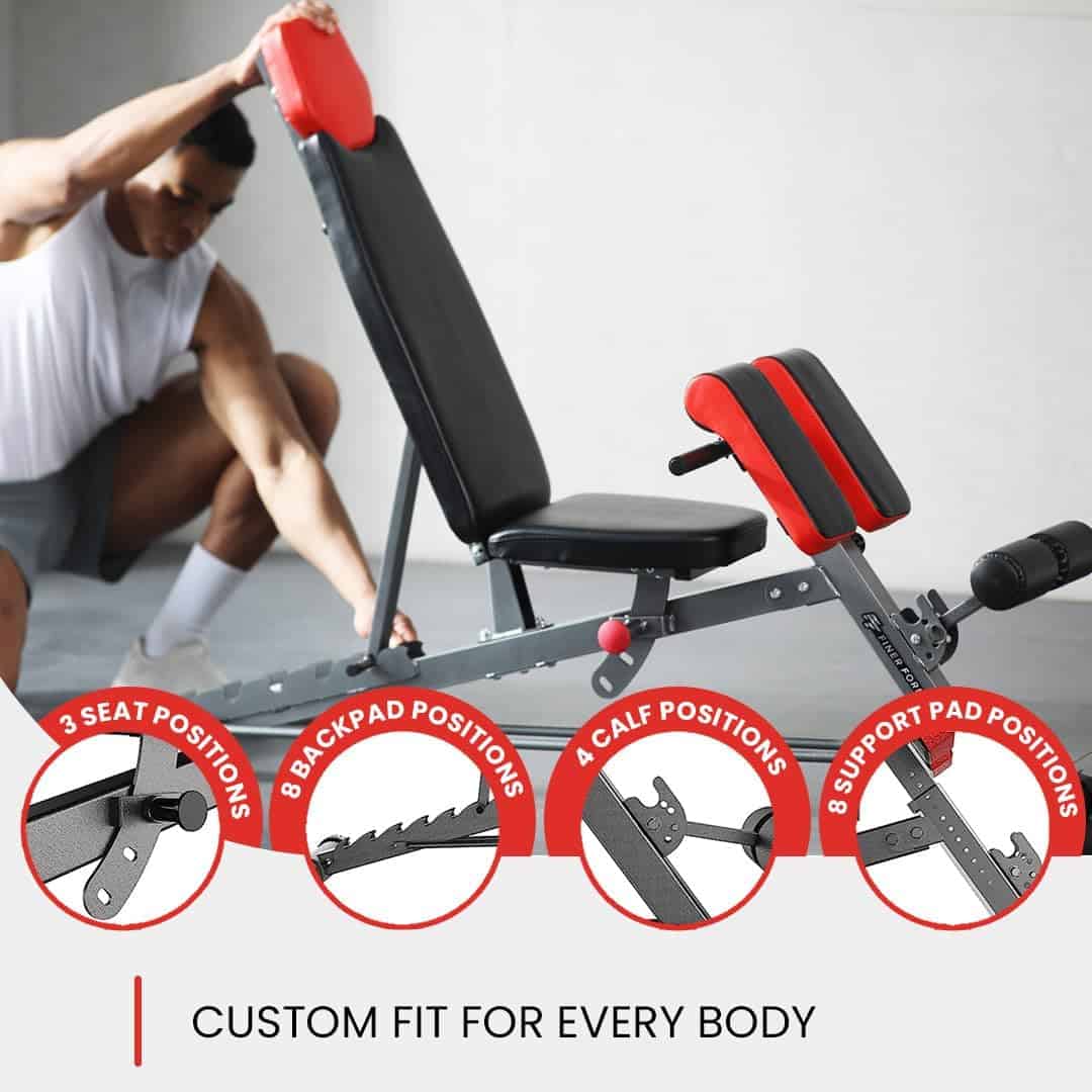 Finer Form Multi-Functional FID Weight Bench – Adjustable Flat, Incline & Decline Bench with Hyper Back Extension & Roman Chair for Full-Body Workouts FF Finer Form