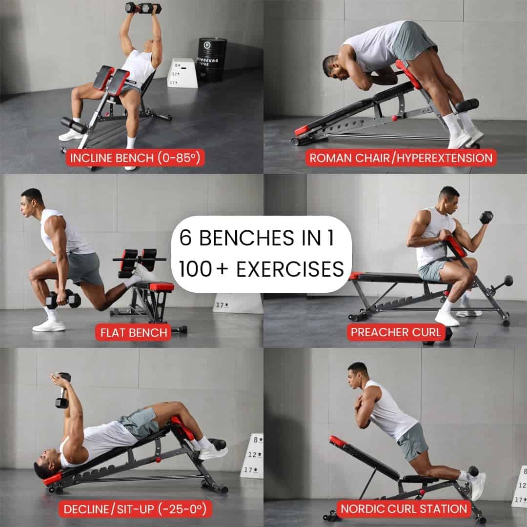 Finer Form Multi-Functional FID Weight Bench – Adjustable Flat, Incline & Decline Bench with Hyper Back Extension & Roman Chair for Full-Body Workouts FF Finer Form