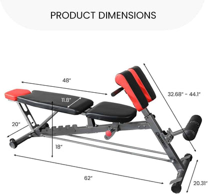 Finer Form Multi-Functional FID Weight Bench – Adjustable Flat, Incline & Decline Bench with Hyper Back Extension & Roman Chair for Full-Body Workouts FF Finer Form