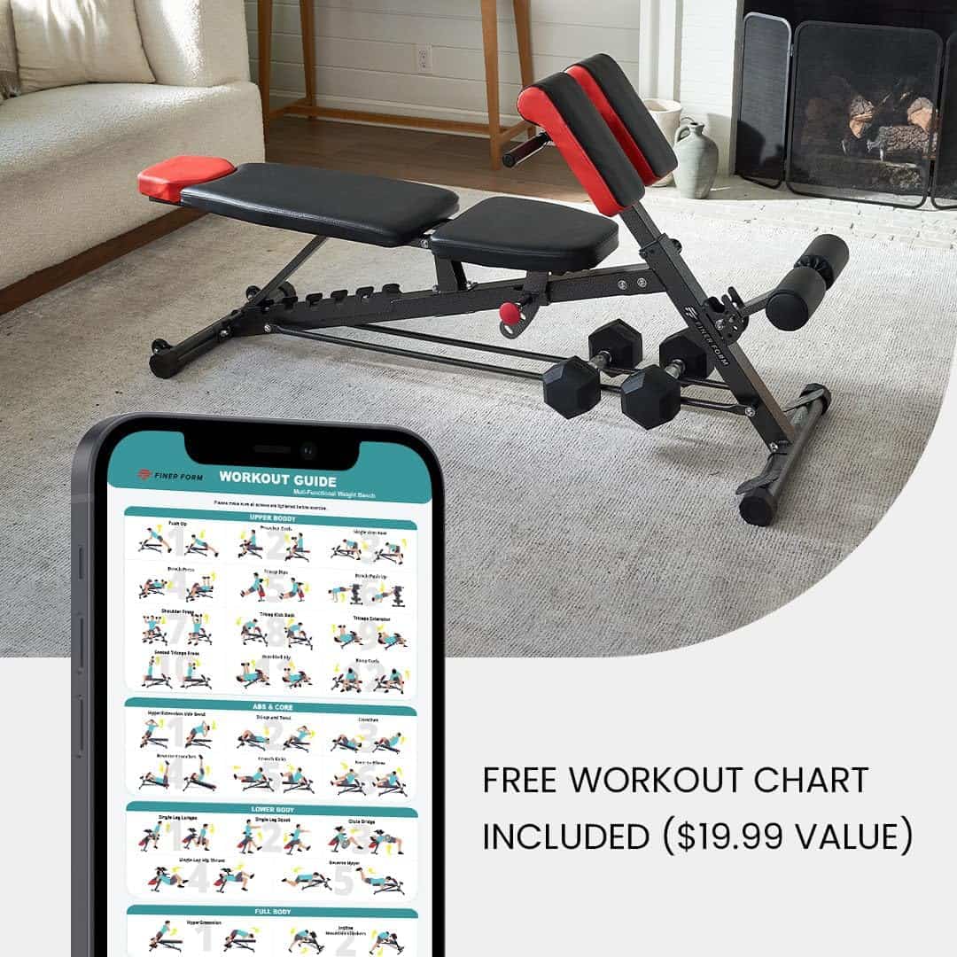 Finer Form Multi-Functional FID Weight Bench – Adjustable Flat, Incline & Decline Bench with Hyper Back Extension & Roman Chair for Full-Body Workouts FF Finer Form