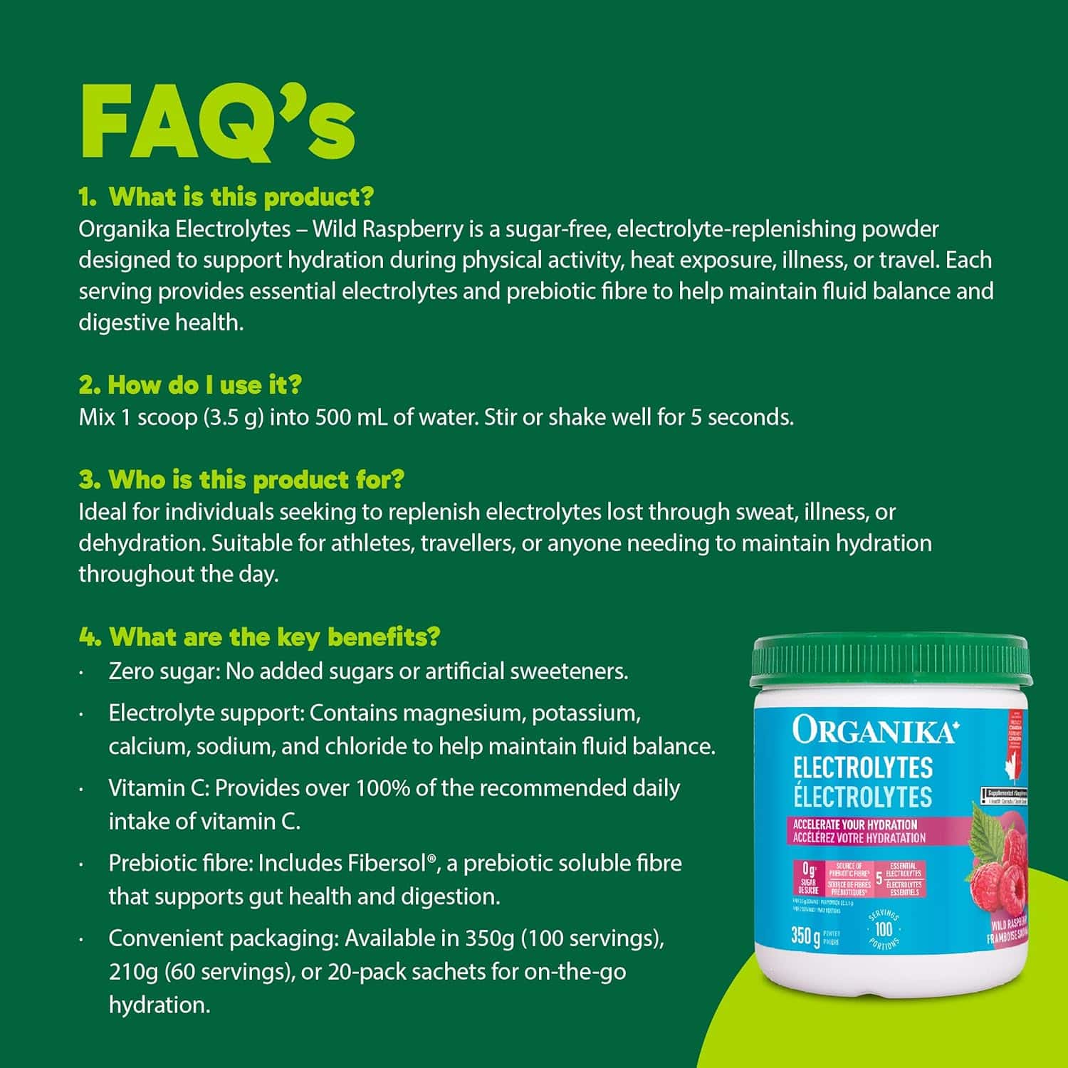 Organika Canadian Zero Sugar Electrolytes – 100 Servings Organika