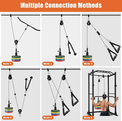 Illustration of a fitness equipment with multiple connection methods on a white background.