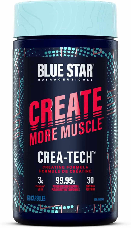 Blue Star Nutraceuticals Crea-Tech supplement bottle on a white background