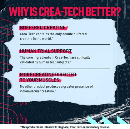 Promotional graphic for Crea-Tech with text highlighting benefits on a dark background.