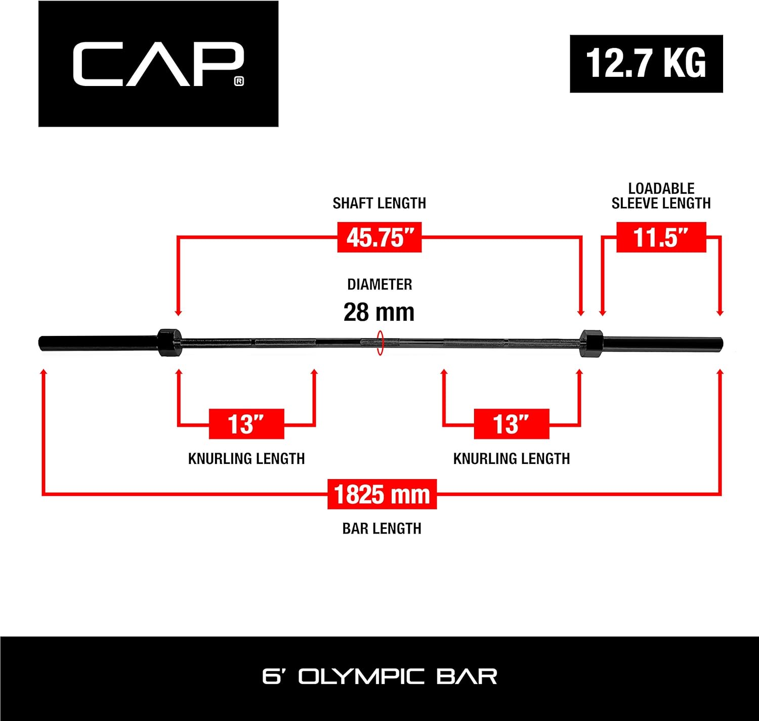 CAP Barbell 6 ft Olympic 2-Inch Solid Barbell | Black CAP Barbell