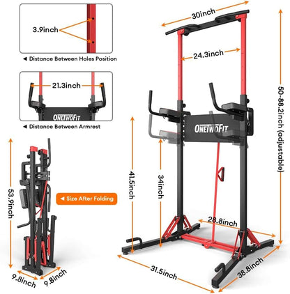 ONETWOFIT Power Tower Pull Up Bar Station – Heavy Duty 400 lbs, Adjustable Height, Foldable Dip Station for Home Gym, Multi-Function Strength Training Equipment ONETWOFIT