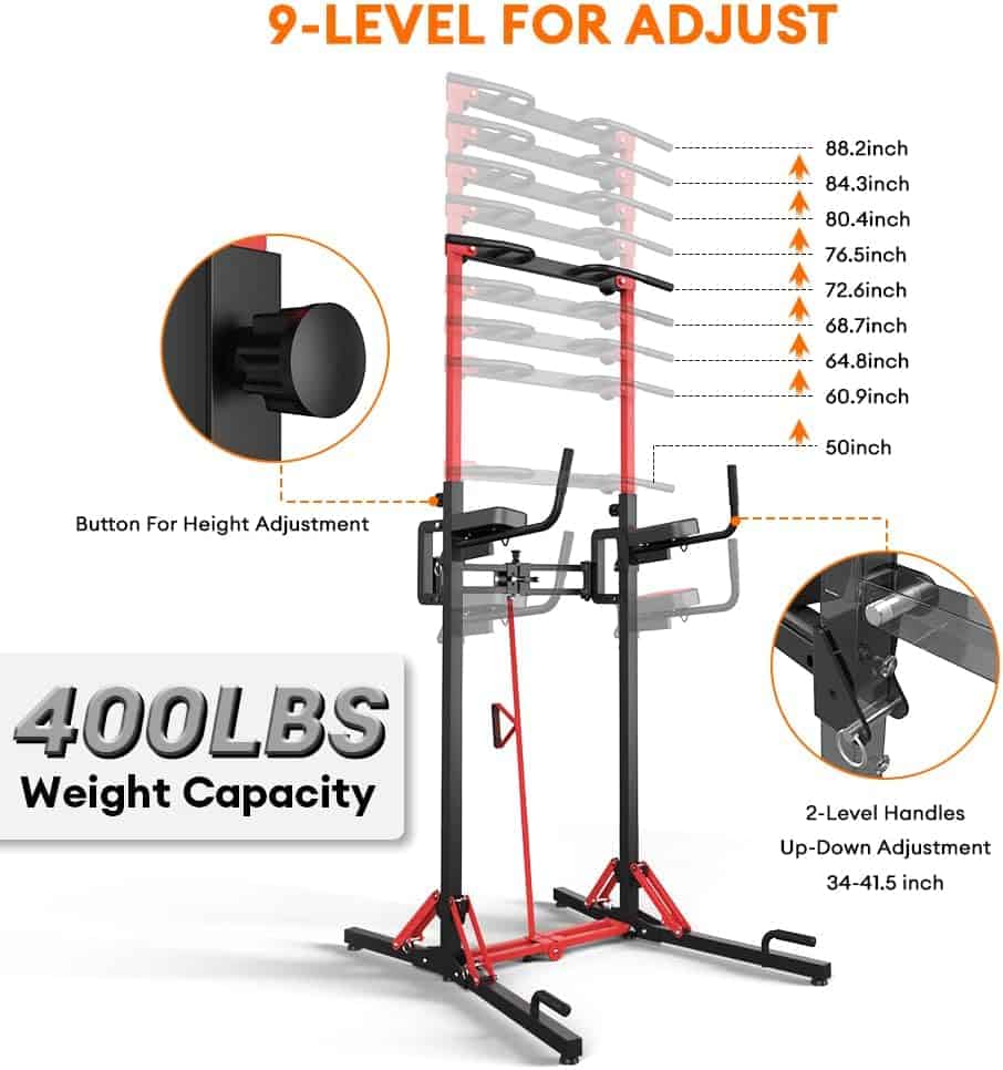 ONETWOFIT Power Tower Pull Up Bar Station – Heavy Duty 400 lbs, Adjustable Height, Foldable Dip Station for Home Gym, Multi-Function Strength Training Equipment ONETWOFIT