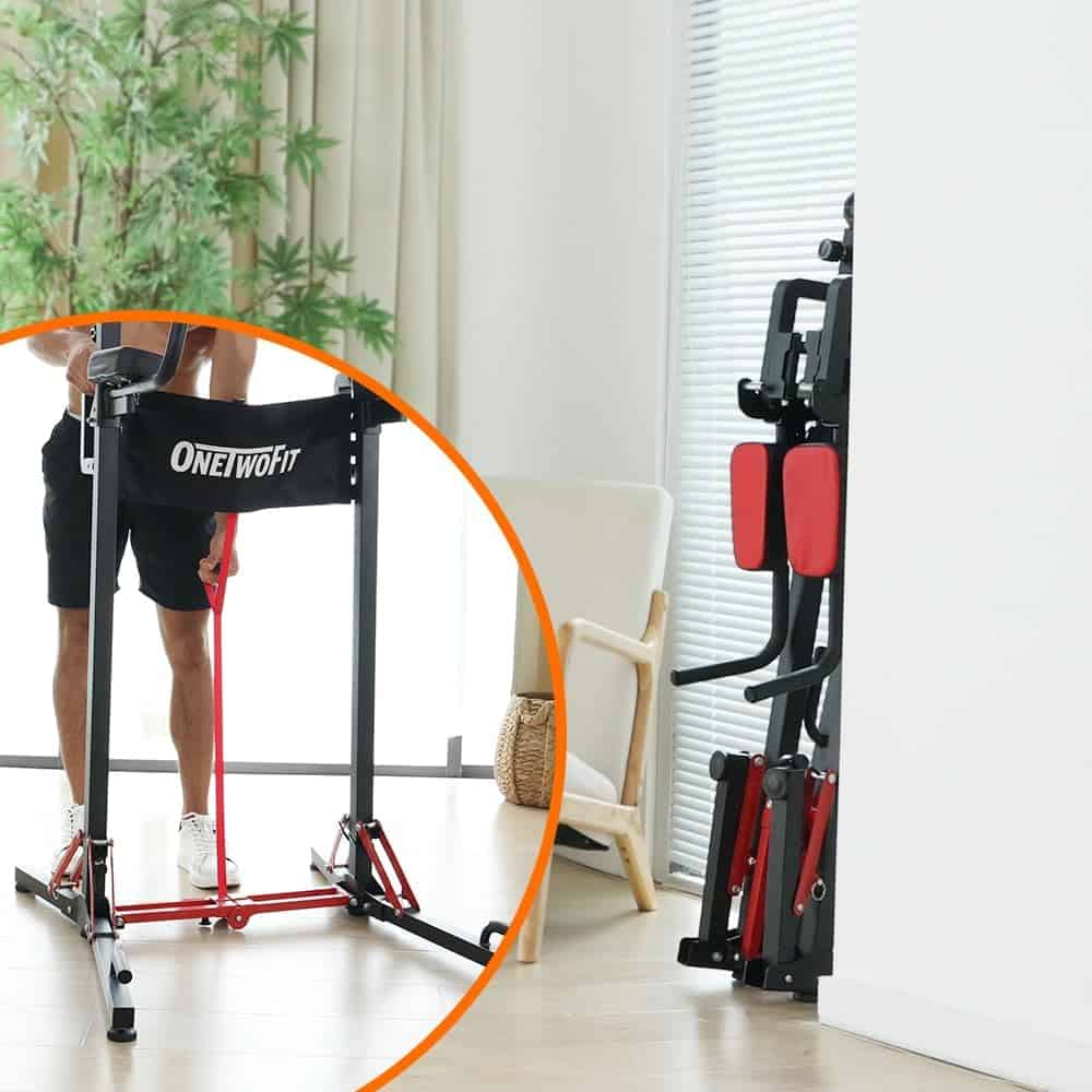 ONETWOFIT Power Tower Pull Up Bar Station – Heavy Duty 400 lbs, Adjustable Height, Foldable Dip Station for Home Gym, Multi-Function Strength Training Equipment ONETWOFIT