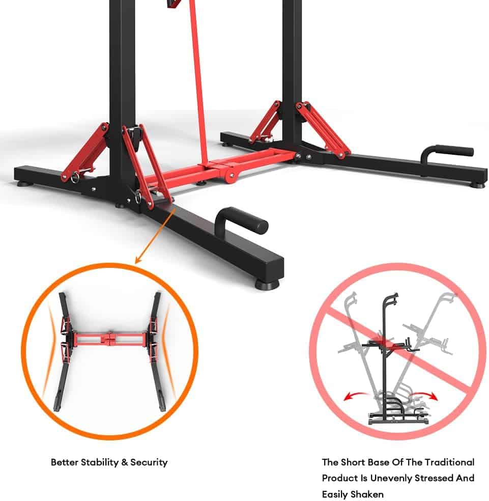 ONETWOFIT Power Tower Pull Up Bar Station – Heavy Duty 400 lbs, Adjustable Height, Foldable Dip Station for Home Gym, Multi-Function Strength Training Equipment ONETWOFIT
