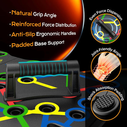 Gym tool with features highlighted on a dark background