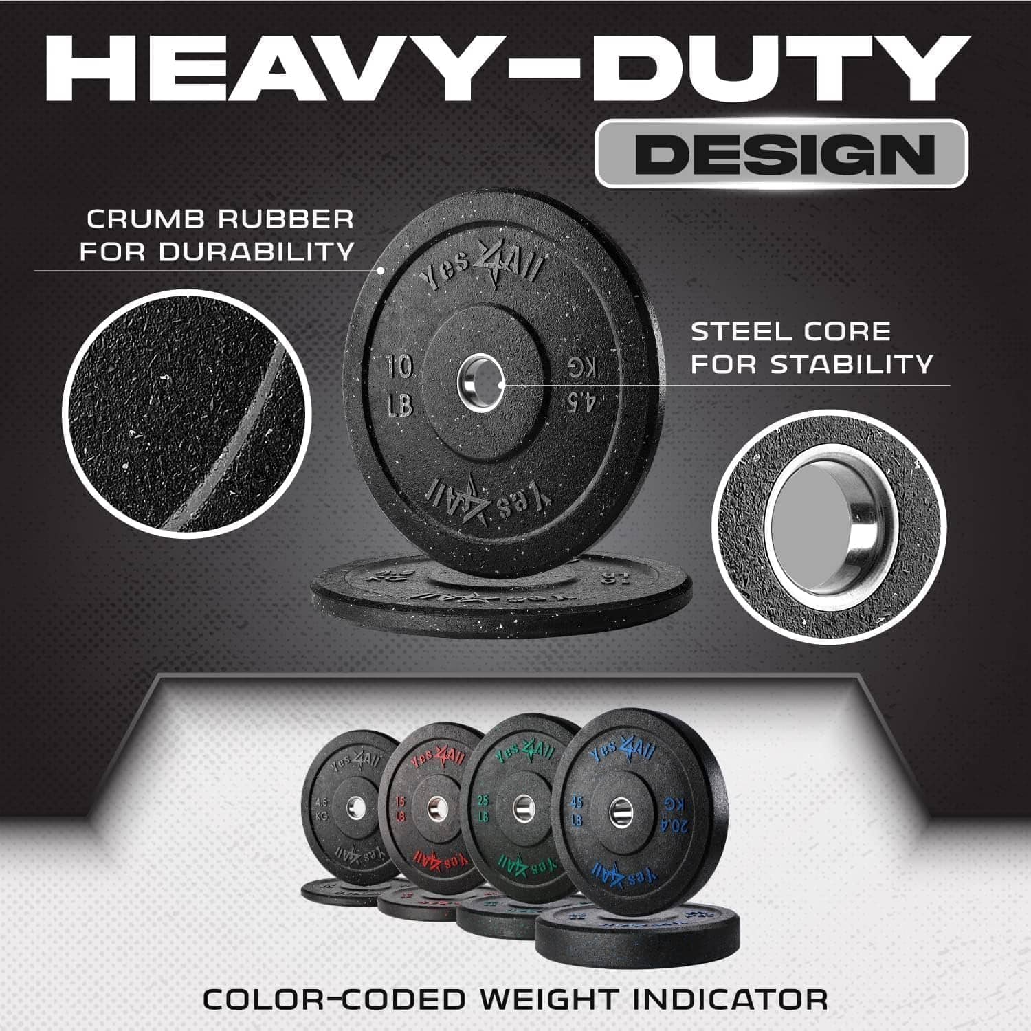 Yes4All 2-Inch Olympic Bumper Plate Set – 100LB Crumb Rubber Weight Plates with Steel Hub for Strength Training & Weightlifting Yes4All