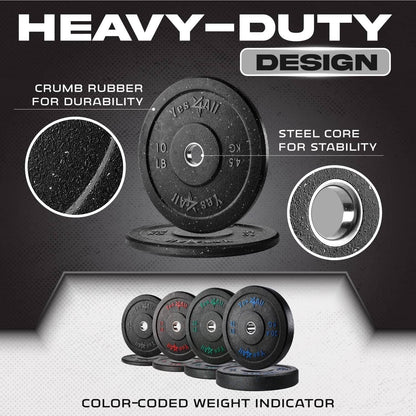 Yes4All 2-Inch Olympic Bumper Plate Set – 100LB Crumb Rubber Weight Plates with Steel Hub for Strength Training & Weightlifting Yes4All