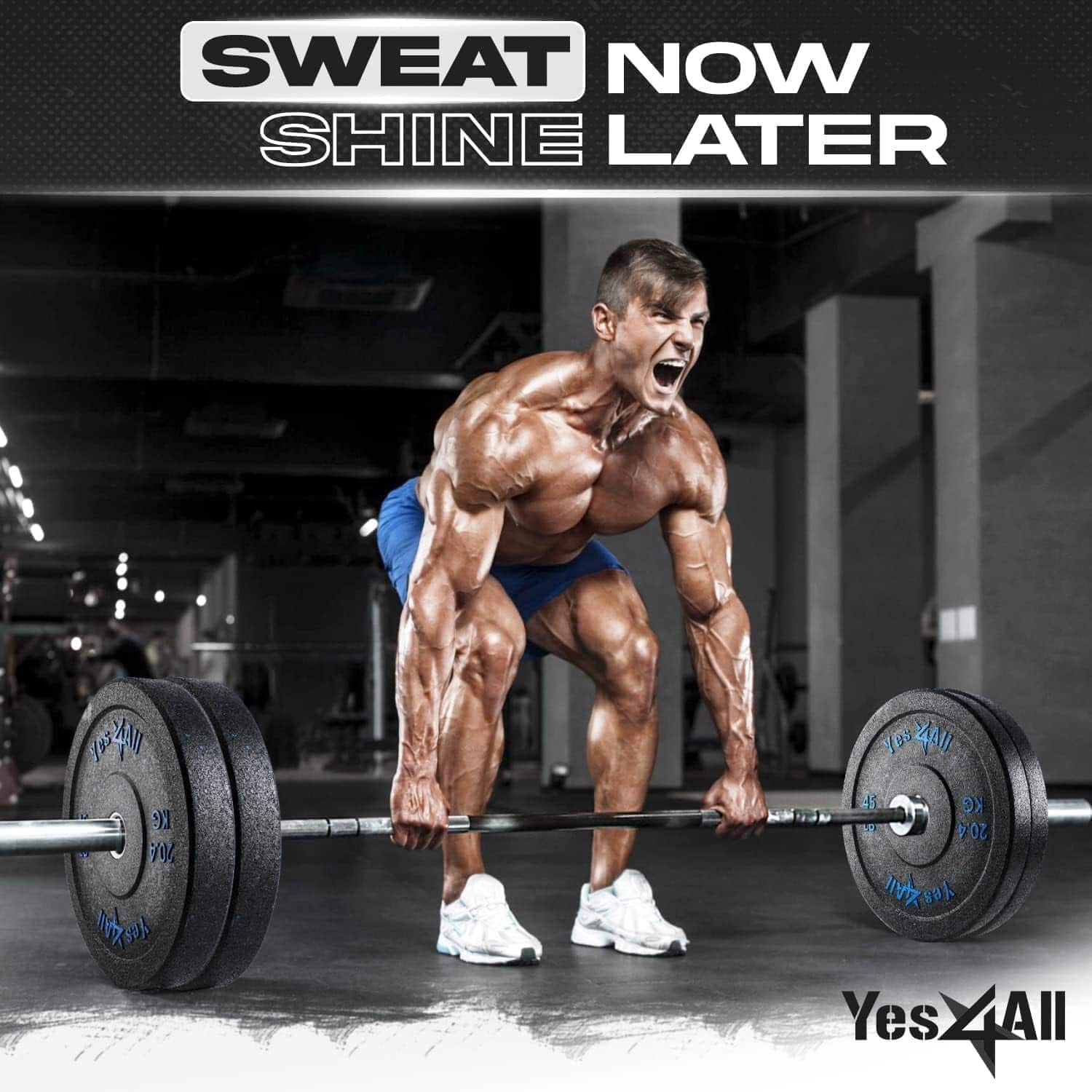 Yes4All 2-Inch Olympic Bumper Plate Set – 100LB Crumb Rubber Weight Plates with Steel Hub for Strength Training & Weightlifting Yes4All