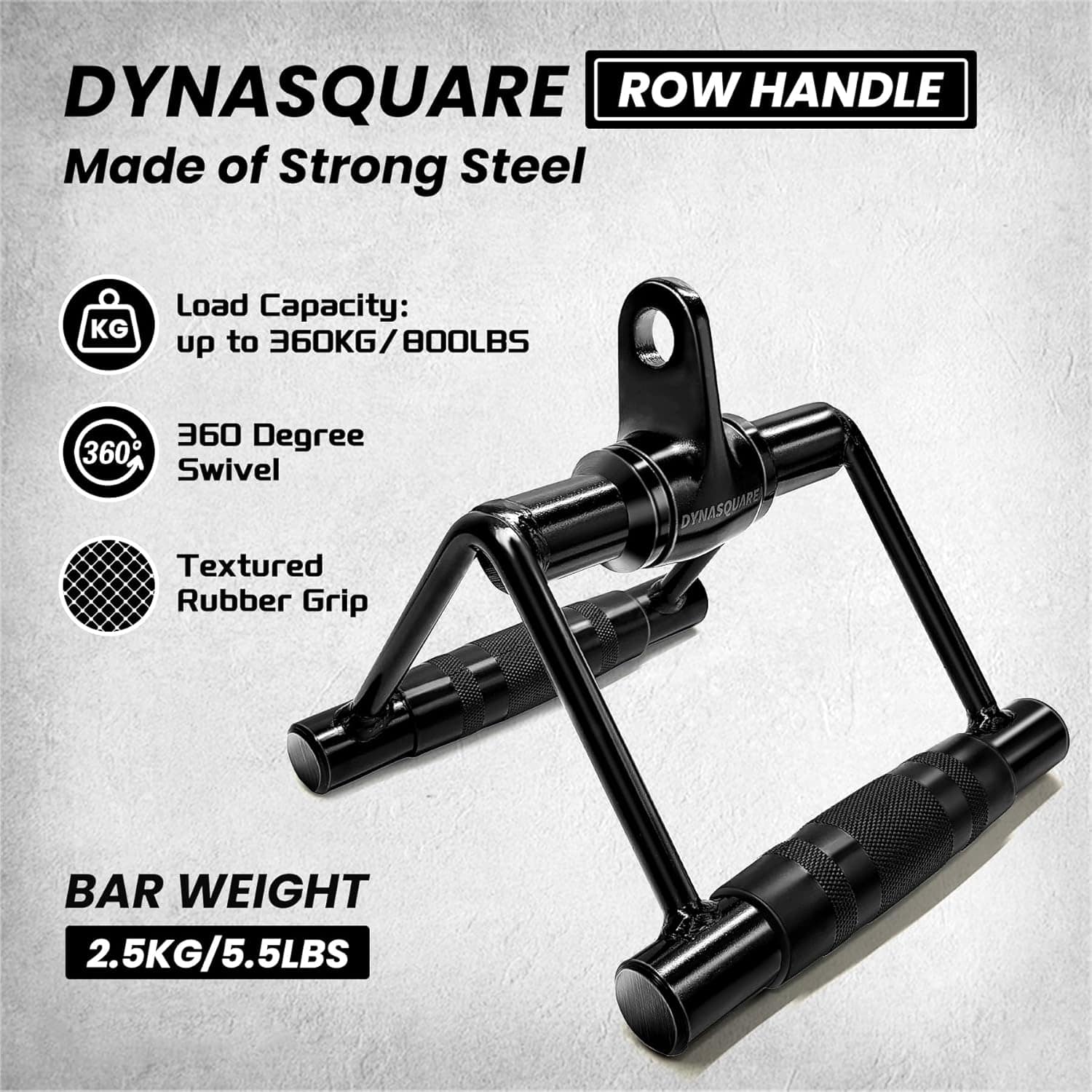 Dynasquare row handle with specifications on a gray background