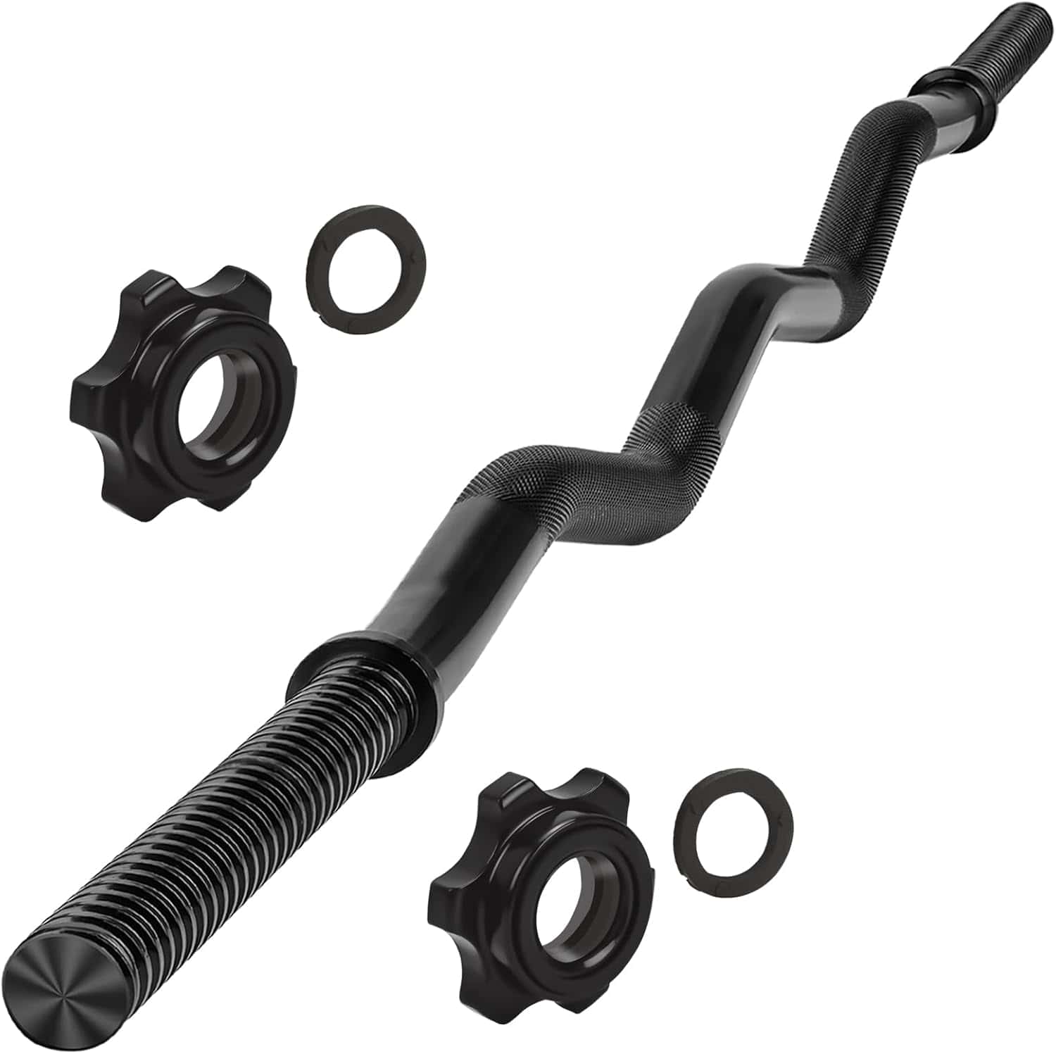 AZOI 47" EZ Curl Bar – 1-Inch Weightlifting Bar with Star Collars | Ergonomic Curling Bar for Biceps, Triceps, Squats, Hip Thrusts, Lunges | 220 lbs Capacity, Nickel-Plated Steel FitCore Supply